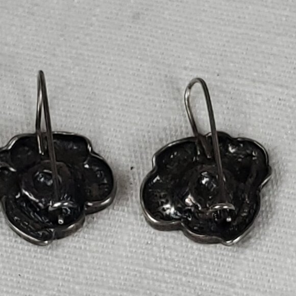 Beautiful Vintage Silver 925 Floral Flower Earrings Hook Clasp Backs - Picture 4 of 8